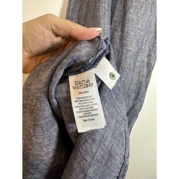 St. Tropez West Dress Small Blue Linen Sleeveless A-Line Keyhole Chambray Vacay - Picture 7 of 9